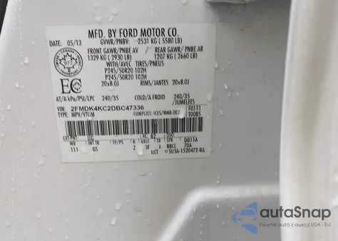 2013 Ford Edge Limited z USA, uszkodzony, nr VIN 2FMDK4KC2DBC47336